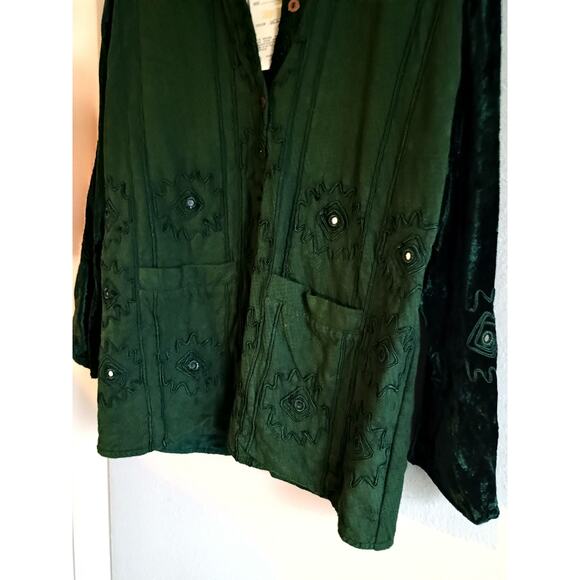 Anii by natural embroidered fantastical goblin Core whimsical deep green shirt - Picture 8 of 12